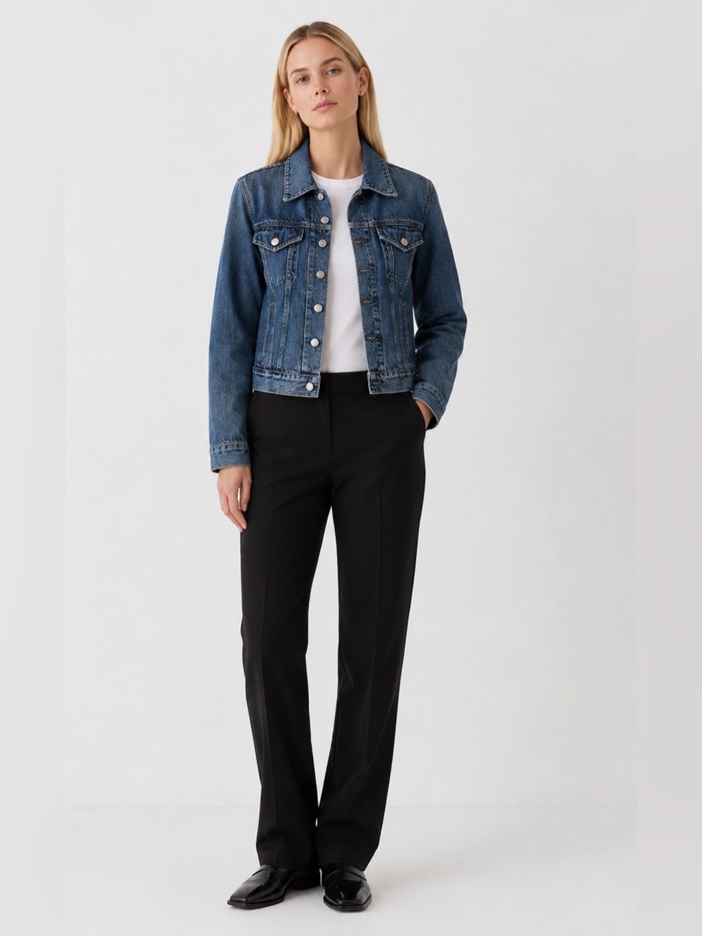Helmut Lang Square Shoulder Denim Jacket XS Dark Classic Cropped Trucker USA